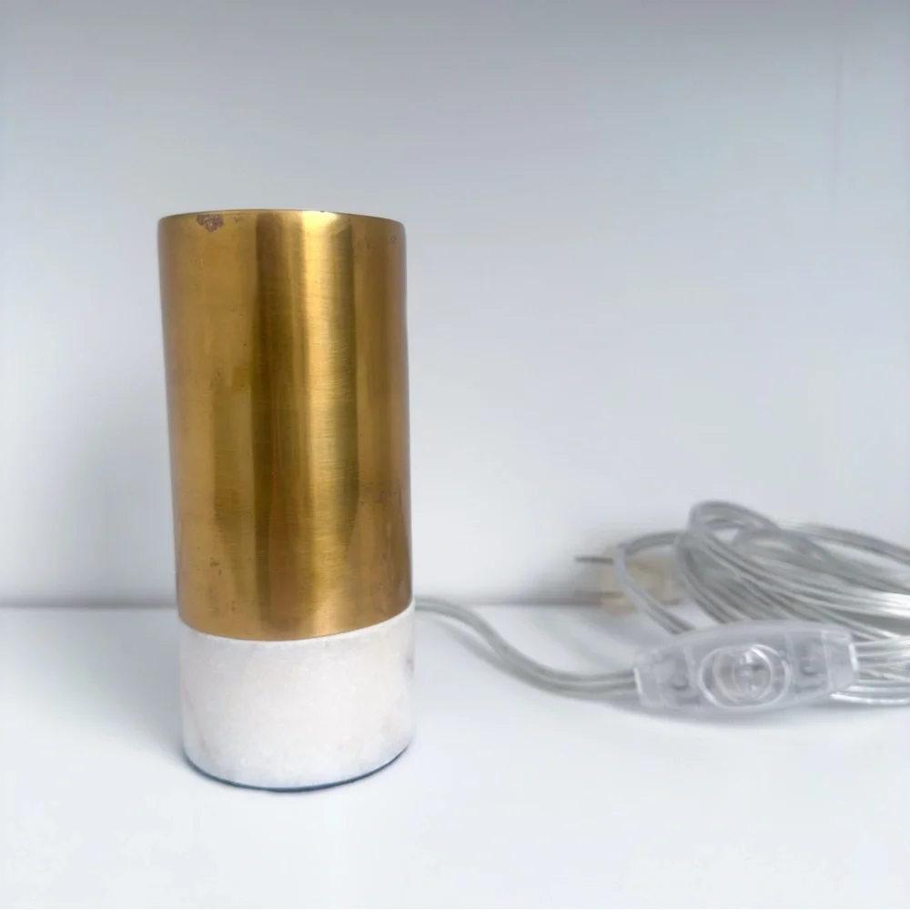 West Elm small Brass & White Marble Two Toned Pedestal Lamp